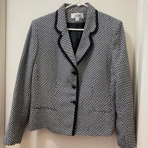 Le Suit Zigzag Patterned Blazer in Black and White SIZE 14